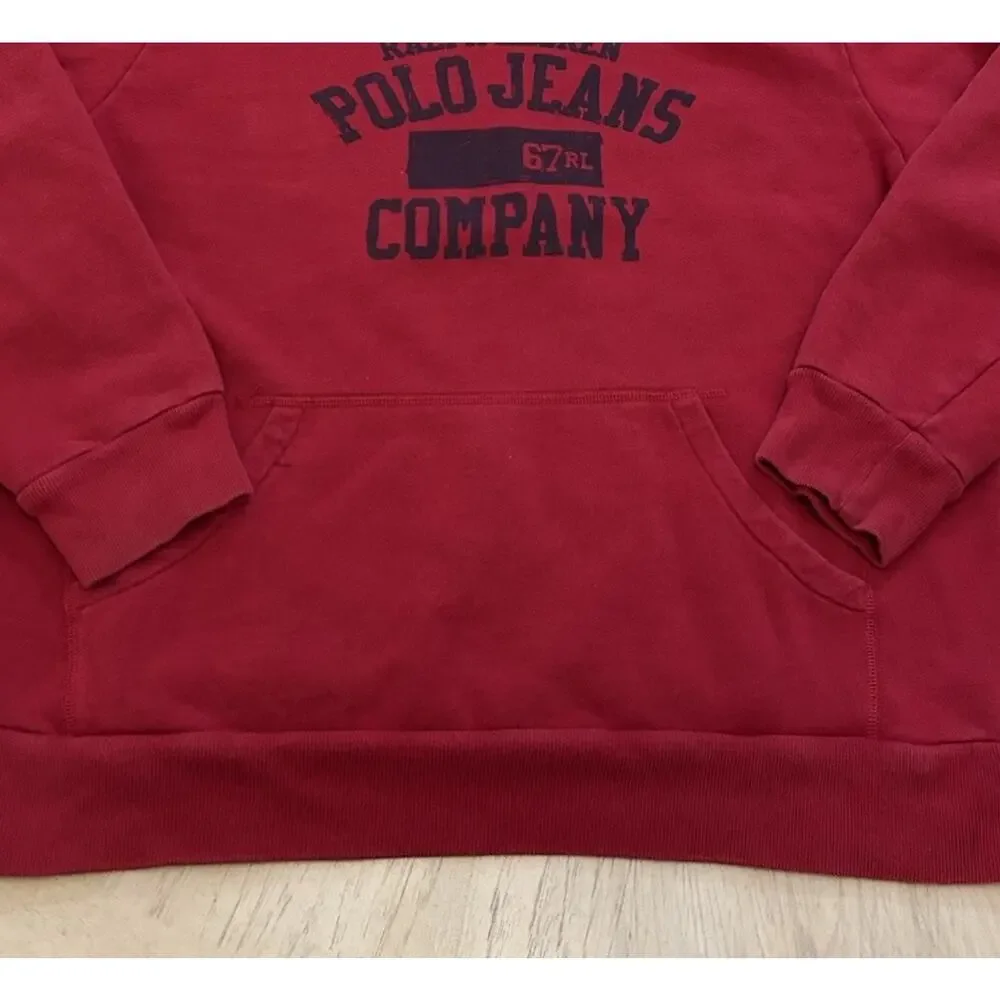 VTG RARE Polo Ralph Lauren Hoodie Sweatshirt Oversize Red DEADSTOCK 90s Label XL